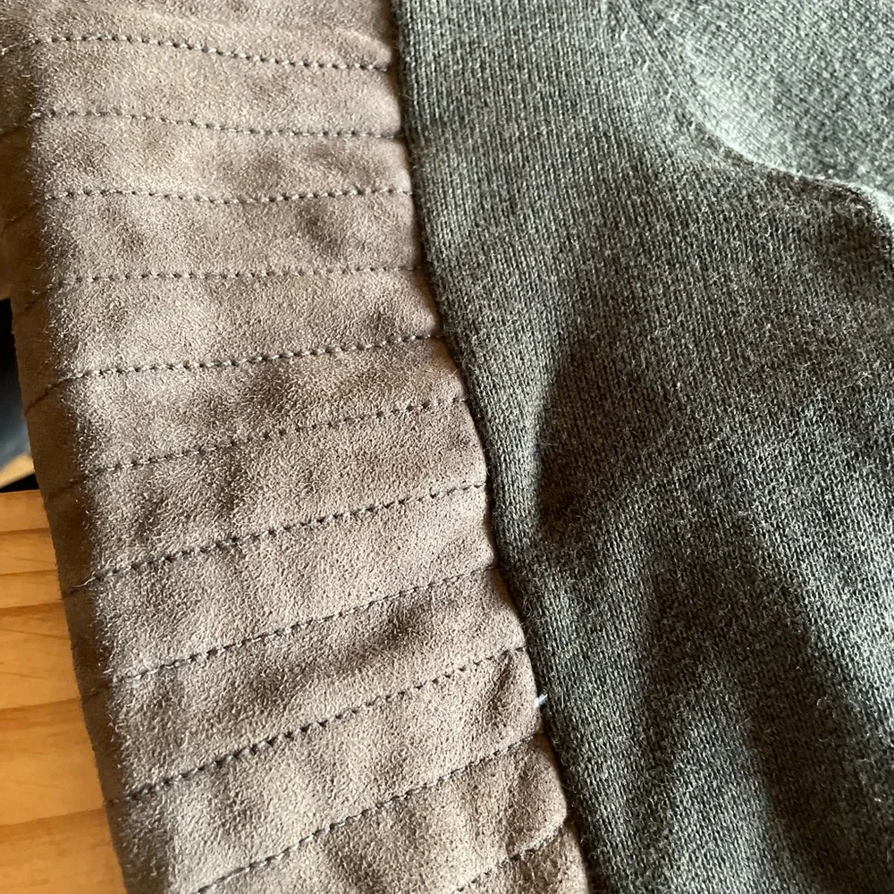 All Saints Olive Green Sweater with Leather Shoulders - Picture 6 of 10